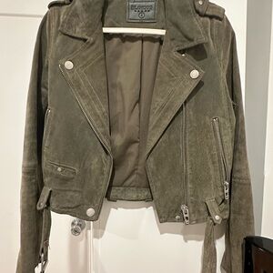 Blank NYC Khaki Suede Moto Jacket in green